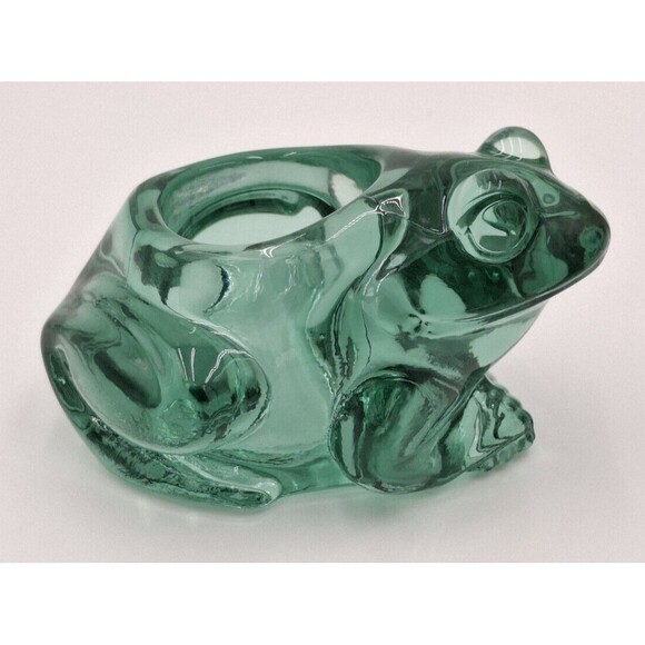 INDIANA ART GLASS GREEN SITTING FROG VOTIVE CANDLE HOLDER PAPERWEIGHT Vintage #2 - Picture 1 of 11